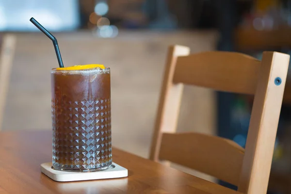 Coffee Mix Orange Juice Slice Orange Glass Table Selective Focus — Stock Photo, Image