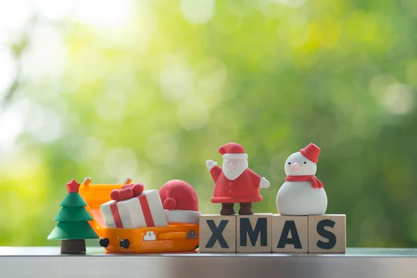 Xmas Word Van Houten Blok Met Kerst Ornament Kopie Ruimte — Stockfoto