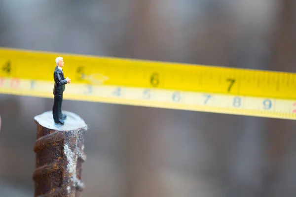 Miniature People Businessman Thinking Standing Construction Site Using Business Concept — Stock Photo, Image