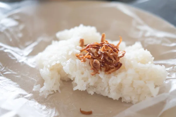 Nasi Lengket Dengan Bawang Putih Goreng Atas Untuk Makan Dengan — Stok Foto