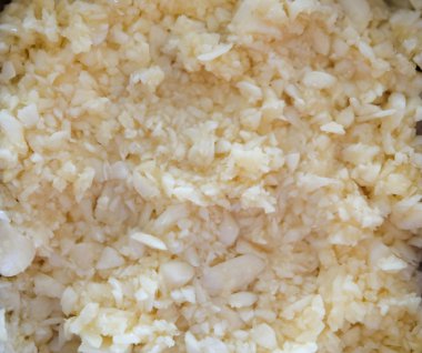 İnce kıyılmış sarımsak doku ve yüzey, yakın çekim