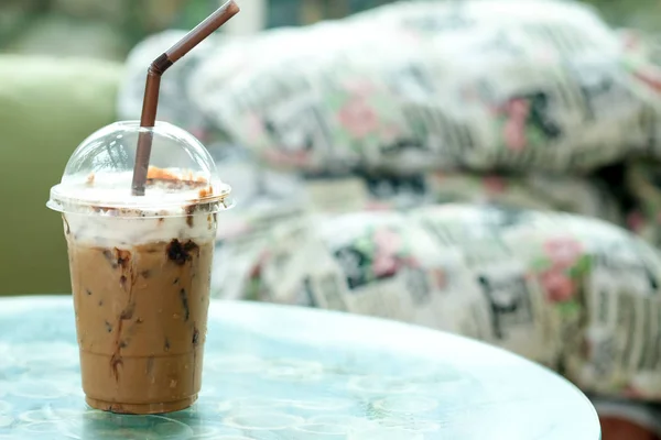 Iced coffee mocha with foam milk — Stock Photo, Image