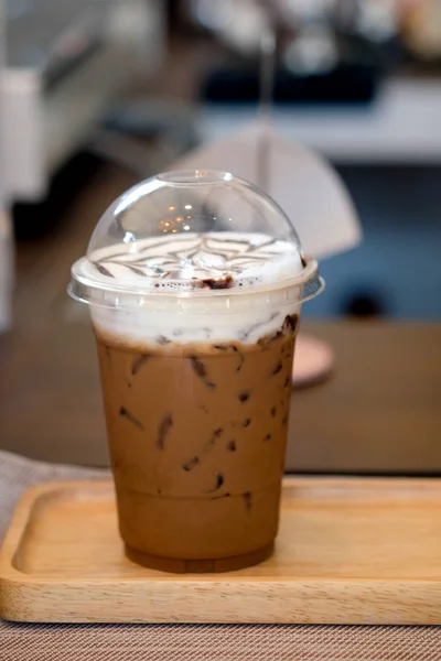 Iced coffee mocha with foam milk — Stock Photo, Image