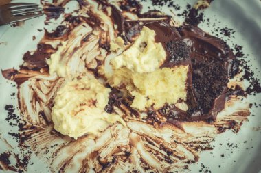 Çikolatalı kek yedikten sonra kirli yemek