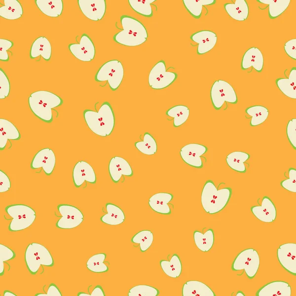Illustration Vectorielle Tranches Pomme Motif Sans Couture Avec Fond Orange — Image vectorielle