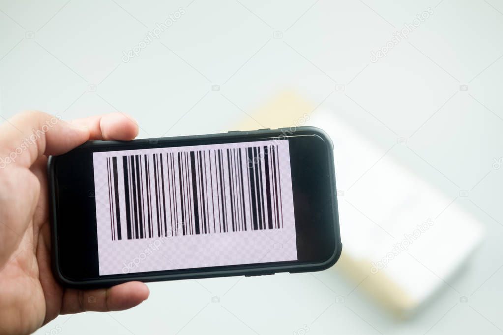Barcode on mobile phone scan on screen. Business and technology 