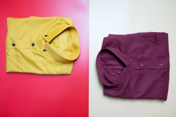 Коллекция мужской классической складной хлопковой рубашки (красная и желтая) ) — стоковое фото