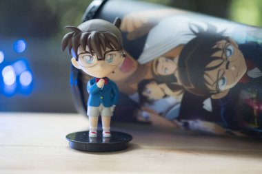 Bangkok, Tayland - 11 Ağustos 2019: Tayland'da Sf Sineması'ndan 23 film dedektif Conan figürü sevimli hatıra seti