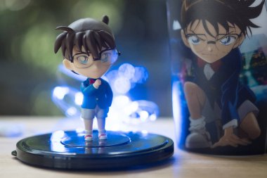 Bangkok, Tayland - 11 Ağustos 2019: Tayland'da Sf Sineması'ndan 23 film dedektif Conan figürü sevimli hatıra seti