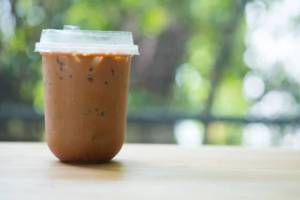 Fresh iced mocha coffee in plastic glass
