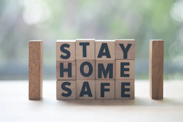 Arranging Wood Block Stacking Text Stay Home Stay Safe Protect — Stock Photo, Image