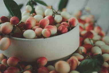 Kadının diğer temel tatil eşyalarıyla dolu minyatür yeşil valizleri aç. Yaz tatiline hazırım.