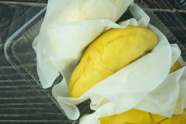 Durian Dans Boîte Plastique Transpiration Prêt Vendre Thaïlande — Photo