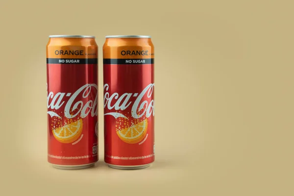 Samut Prakan Thailand July 2020 Canned Coke Sugar Orange Flavoured — Stock Photo, Image