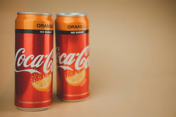 Samut Prakan Thailand July 2020 Canned Coke Sugar Orange Flavoured — Stock Photo, Image