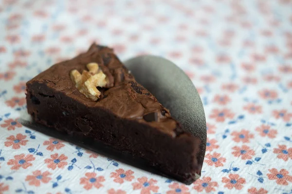Triângulo Forma Fatias Pedaço Biscoito Brownies Chocolate Escuro Vista Superior — Fotografia de Stock