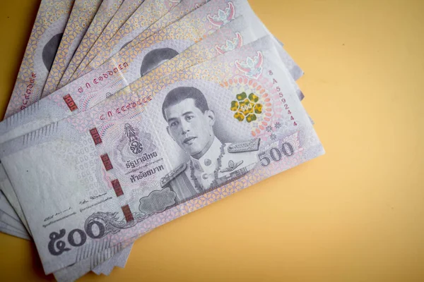 Peněžní Zásobník 500 Thajsko Baht Bankovek Hodně Horní Pohled — Stock fotografie