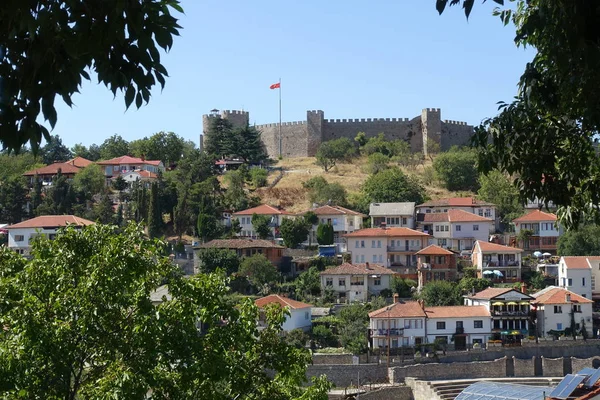 Vue Ancienne Forteresse Samuel Dans Ville Ohrid Sur Lac Macédoine — Photo