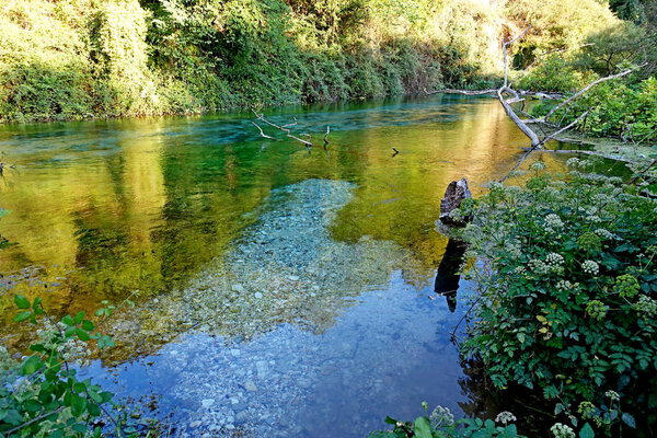 A rare geological object - the source of the "Blue Eye" in the south of Albania has an unusual color - in the center of the source the water is dark blue, and along the edges of bright blue