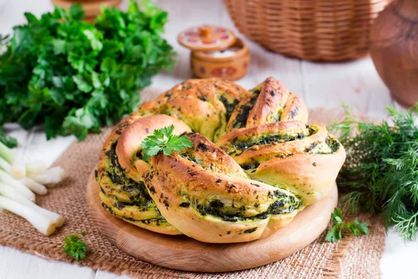 Wild garlic cheese bread on the table