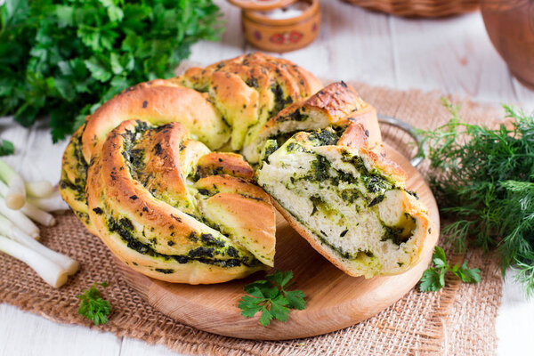 Wild garlic cheese bread on the table