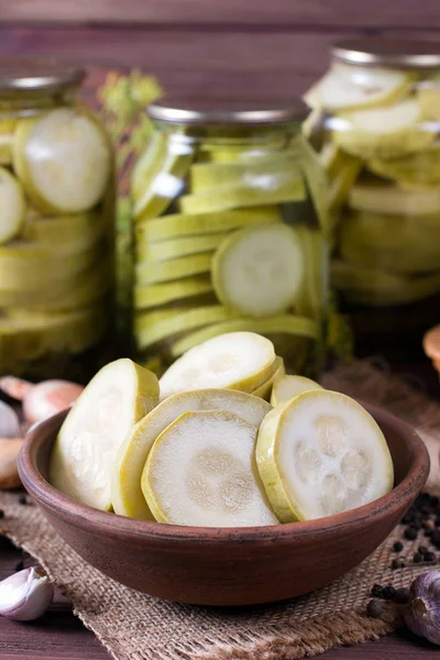 Pickled Zucchini Plate Wooden Table Harvest Winter — Stock Photo, Image