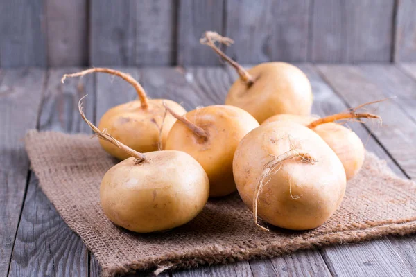 Yellow Turnip Wooden Table Lenten Dishes — Stock Photo, Image