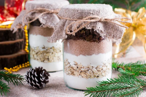 Soubory Cookie Ingredience Skleněné Nádobce Selektivní Fokus — Stock fotografie