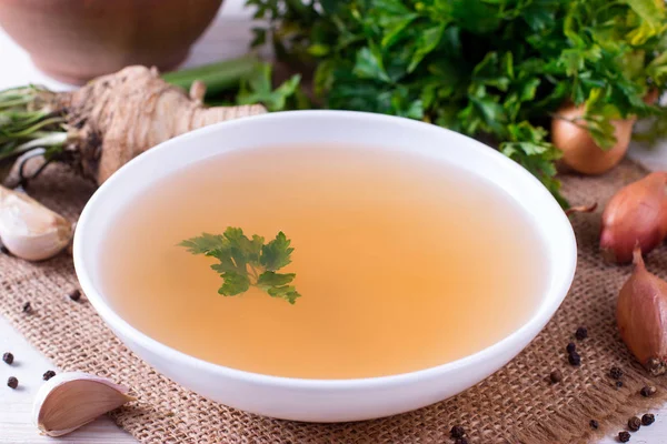 Bowl of vegetable broth