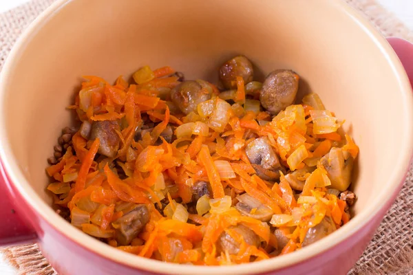 Cebollas Fritas Zanahorias Sopa Relleno Ajo Comida Casera — Foto de Stock