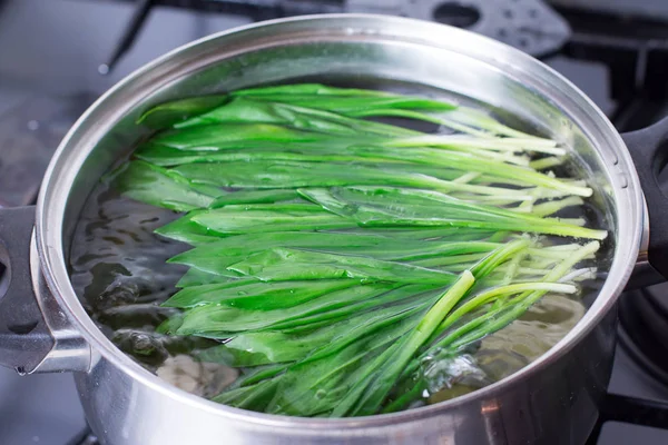 Ramson or wild garlic leaves blanched — Stock Photo, Image