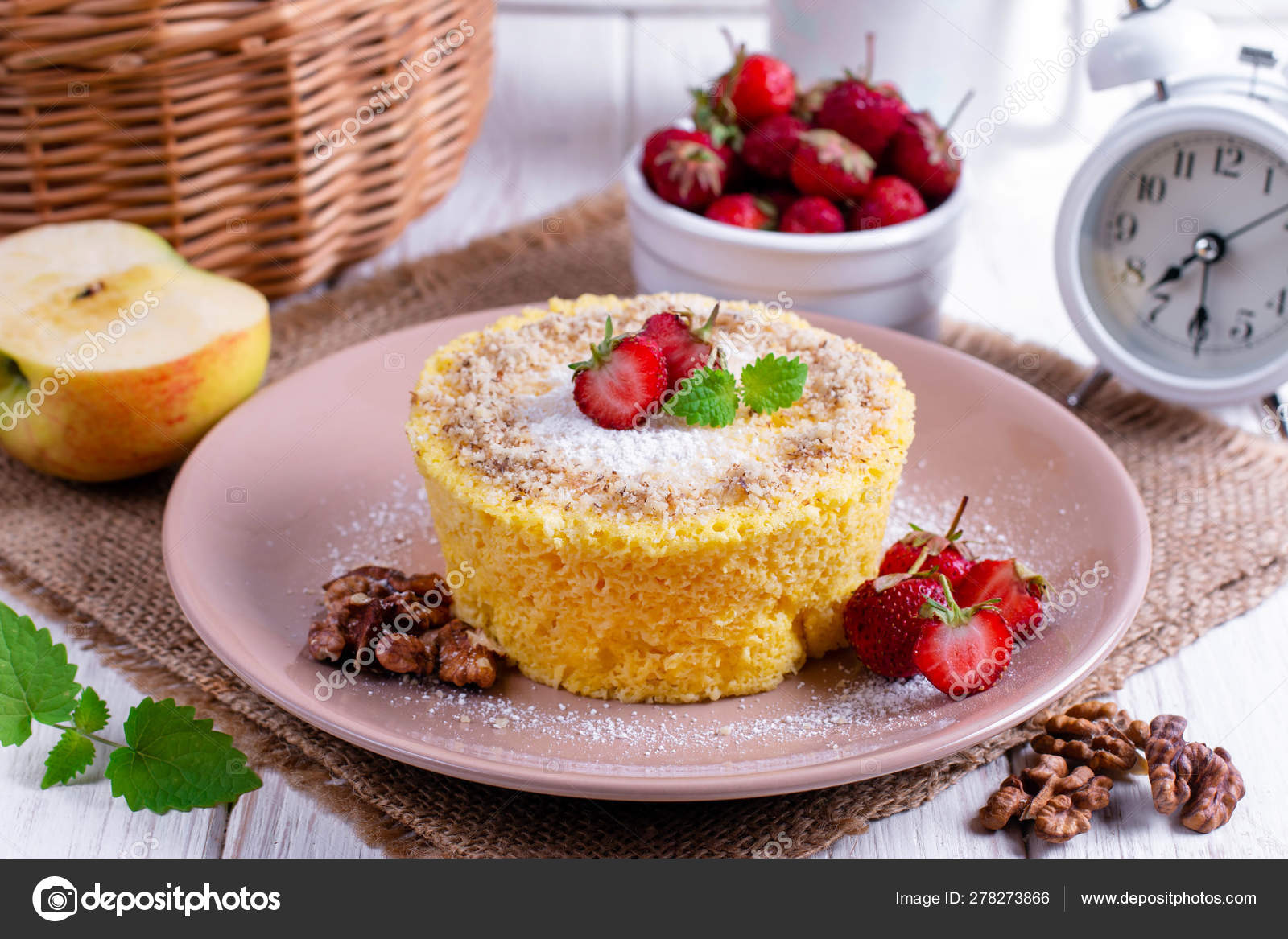 Strawberry Sponge Cake With Fresh Fruits Decoration Stock Photo