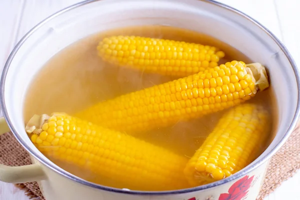 Boiled corn in a boiler — Stock Photo, Image