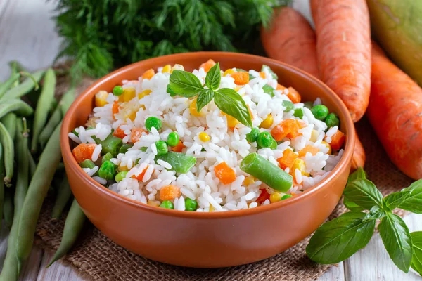 Frozen mixed vegetables with rice