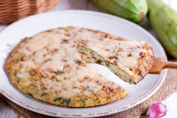 Homemade pie with zucchini, cheese and herbs — Stock Photo, Image