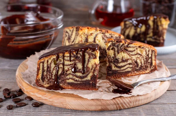 Homemade Cake Zebra Chocolate Rustic Wooden Table — Stock Photo, Image