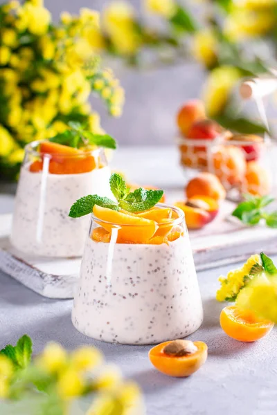 Gezonde Chia Pudding Met Yoghurt Fruit Een Glas — Stockfoto