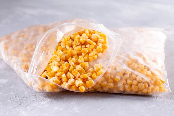Frozen Corn Plastic Bag Long Term Storage Frozen Vegetables — Stock Photo, Image