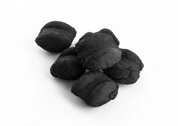 Group Bbq Charcoal Briquette White Background — Stock Photo, Image