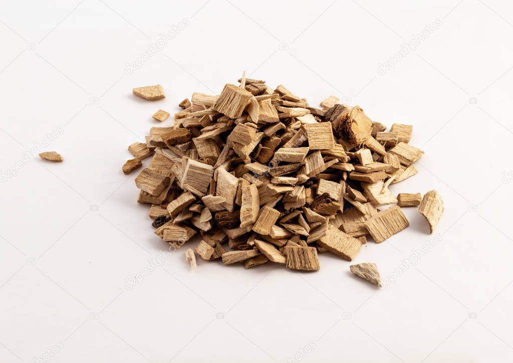 smoking wood chips for BBQ on white background
