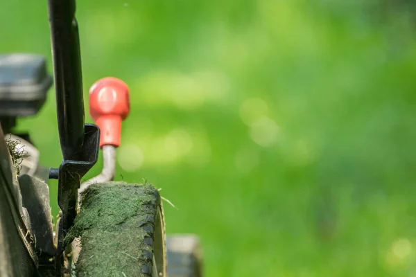 Een Wiel Van Een Grasmaaier Tuin — Stockfoto