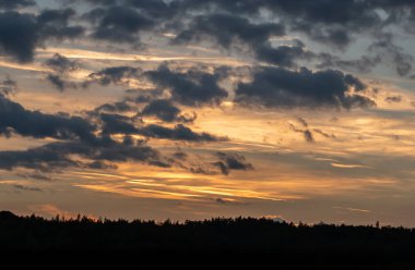 Ön planda siyah siluet ile romantik günbatımı