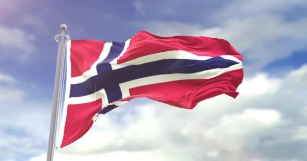 Realistisk Norwayflagga Slow Motion Loopas — Stockvideo