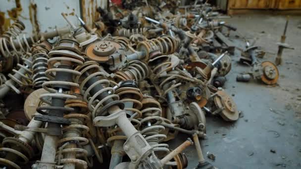 Dozens Old Rusty Metal Scraps Lying Piles — Stock Video