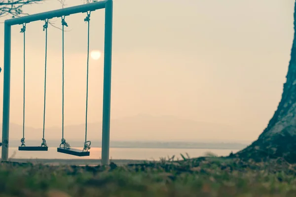 Çocuklar parkta sallanıyor.