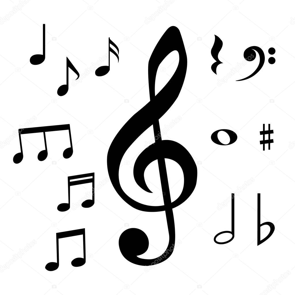 Set of musical notes and symbols. Isolated vector illustration.