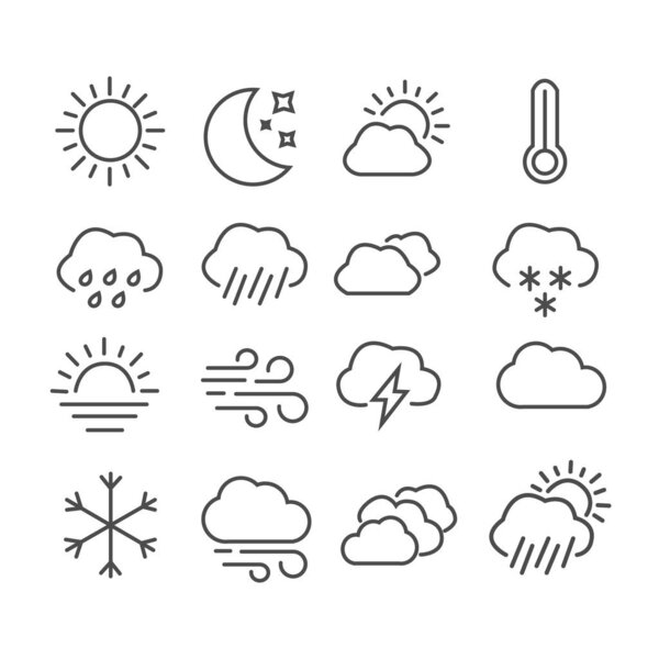 Weather and forecast icons. vector illustration. line set isolated on white background