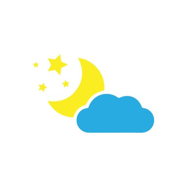 Ay, yıldız ve bulut simgesi. Uyku sembolü. İzole vektör illüstrasyonu.