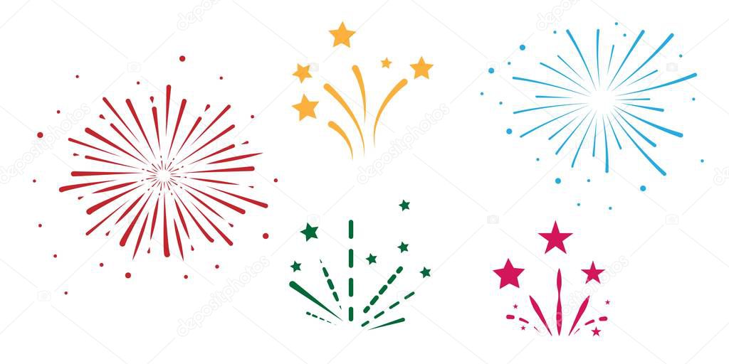 Colorful fireworks, celebration. Isolated vector illustration.