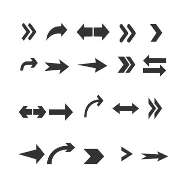 Ok simgeleri. Düz farklı oklar beyaz arkaplanda izole edilmiş. vektör illüstrasyonu
